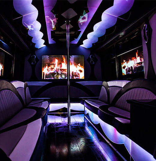 party buses with dance poles and laser lights