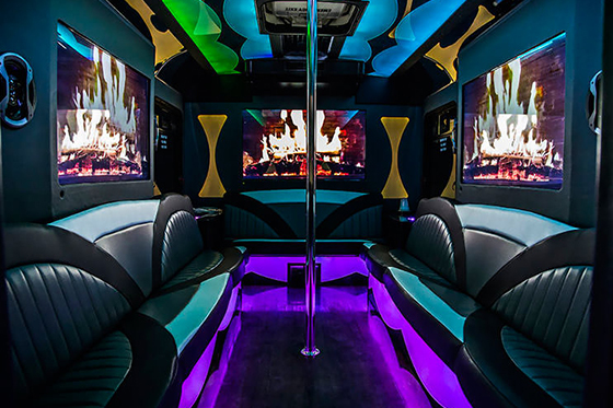 party bus interior with fun amenities