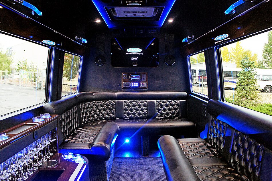 luxury limo van interior with wide seating