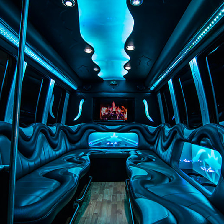 party bus with cool purple lighting effect